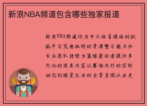 新浪NBA频道包含哪些独家报道